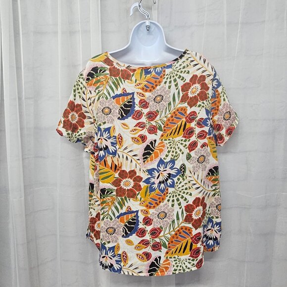 C&C California Orange Blue Floral Blouse Tee Linen Tropical Boho 1X - Picture 6 of 11